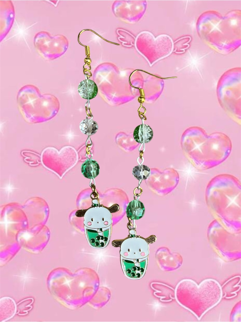 Cute Green Cartoon pochacco Dangle Earrings